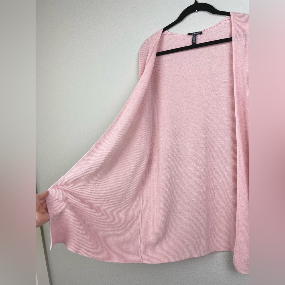 Eileen Fisher Women's Medium Open Front Cardigan Organic Linen Cotton Blush Pink - Picture 11 of 16